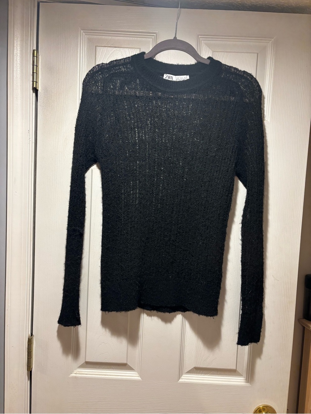 Zara Black Sheer Long-Sleeve Crewneck Sweater